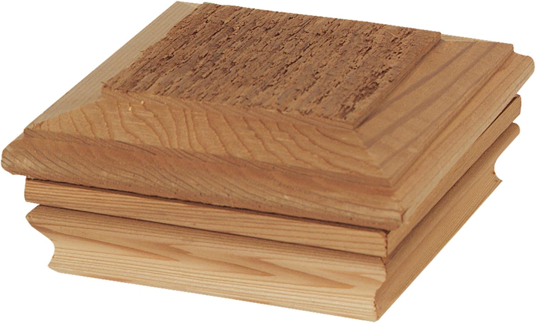 2 Pack Cedar Wood Post Caps 6x6 Inches - Classic Fence & Deck Post Toppers For Outdoor Protection & Decor