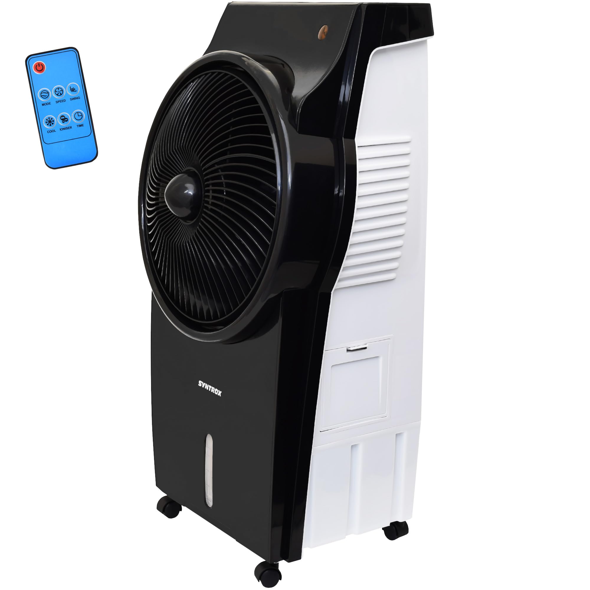 Syntrox Verdunstungskühler Wasser gekühlt Blowy | Ventilator | Wasserkühler, Ventilator mit Luftbefeuchter, 95 Watt, mit Rollen und Fernbedienung, Timer-Funktion