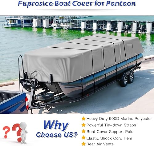 Miniatura 7 de Funda para lancha pontón resistente 1200D con poste de soporte y cubierta del motor, cubierta impermeable mejorada para pontón de 17 a 20 pies,