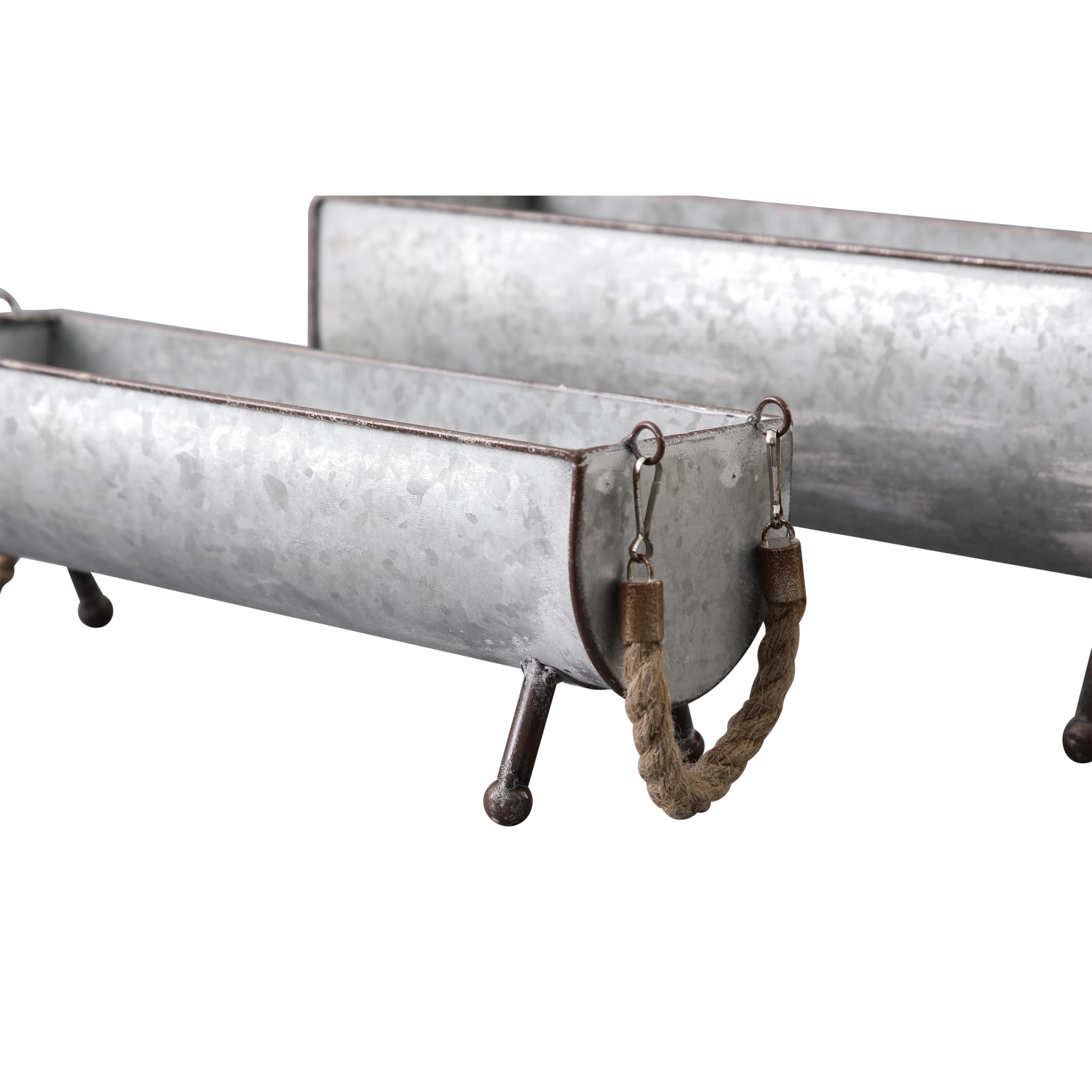 SOFE Juego de 2 comederos de pollo de metal galvanizado para aves de corral, comedero de mesa de picnic de pollo de granja, maceta de pollo, bandeja galvanizada decorativa con forma de paso, 15 y 13