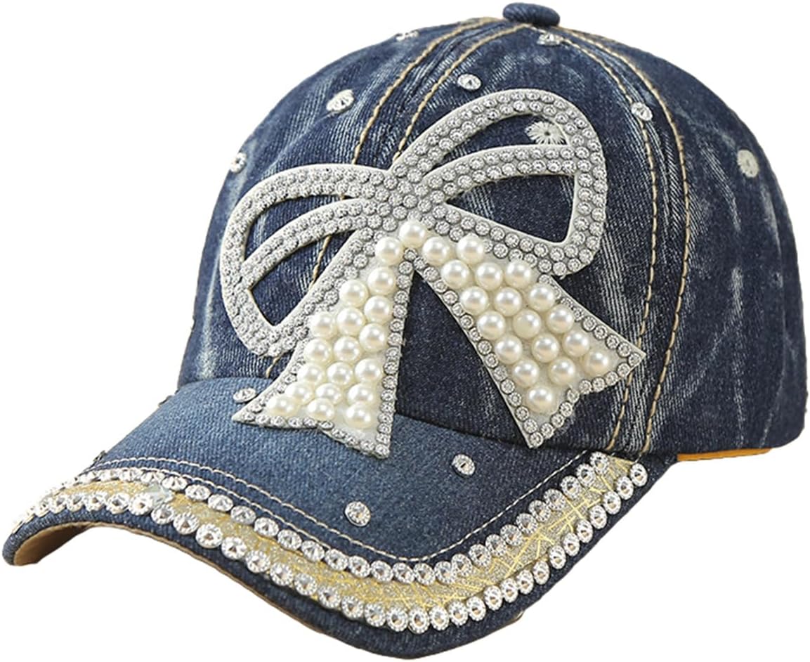 Women's Denim Baseball Cap with Pearl Rhinestone Trendy Y2k Visors UV Protection Sun Hat Outdoor 2026 - Image 5