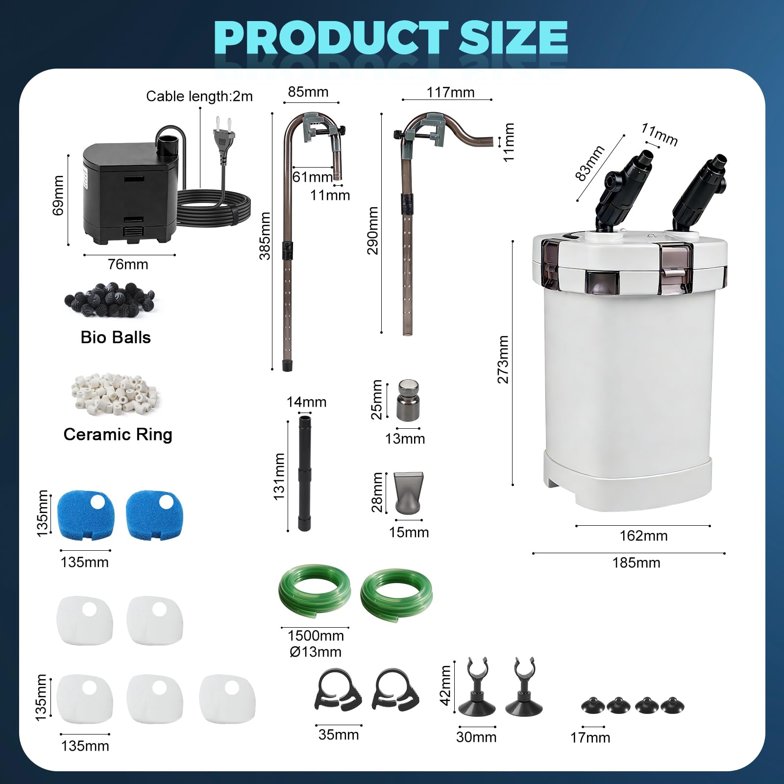 EXLECO Filtr zewnętrzny do akwarium 800 l/h 15 W, regulowana pompa filtrująca do akwarium, 3-stopniowa filtracja do akwarium z materiałem filtrującym i wężem powietrznym do akwariów do 300 litrów HW