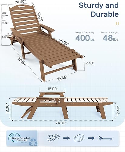 Miniatura 133 de Silla de Descanso para Exteriores, Silla de Descanso Chaise Lounge de Gran Tamaño con 5 Posiciones, HDPE, Silla de Descanso para Patio con Ruedas