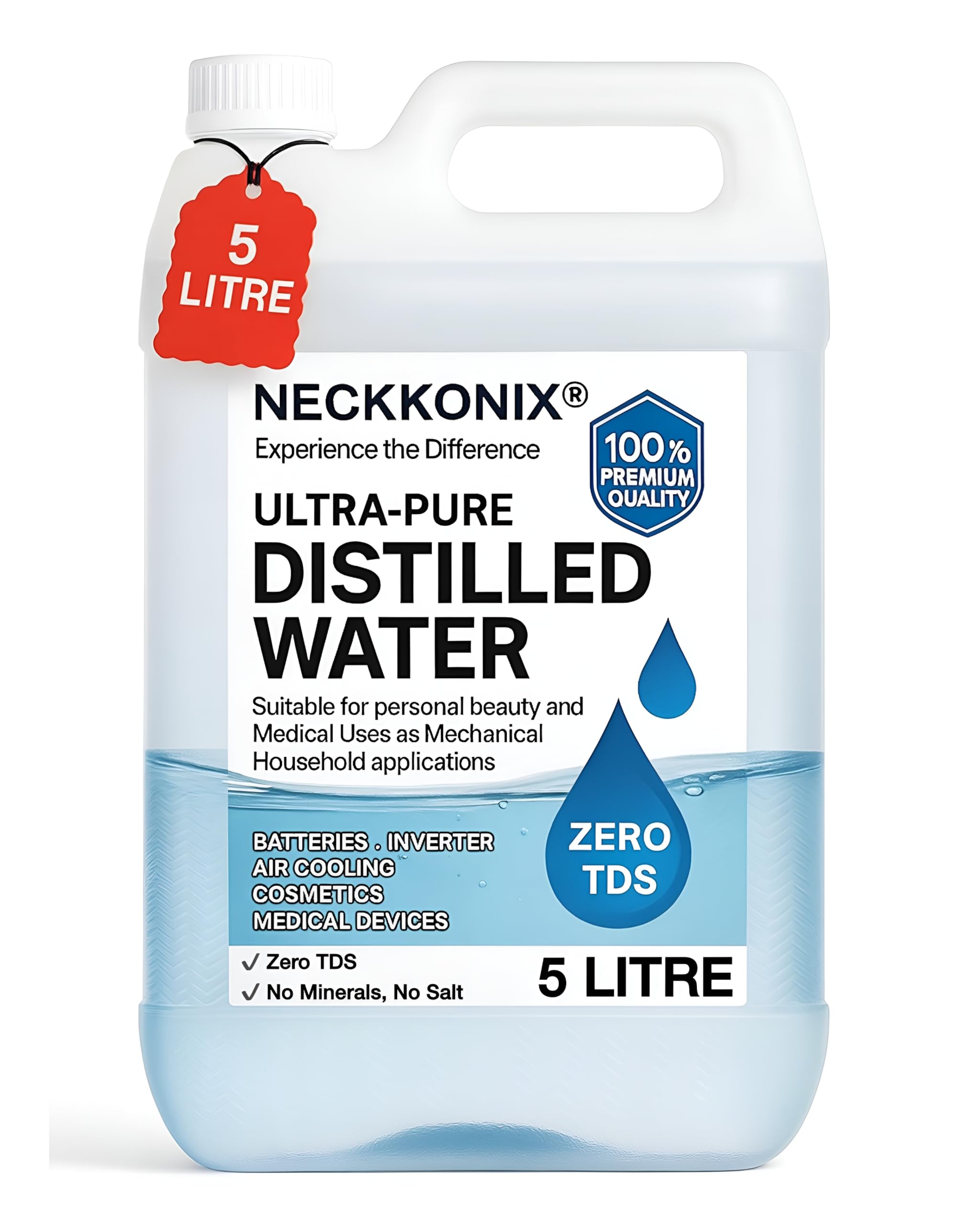 NECKKONIX Distilled Water 5L Ultrapure Zero TDS for Battery Humidifiers, Inverter Battery, Cosmetics, Oxygen Concentrators | Pure Di-Ionised Water 5 Litre | Battery Water Zero TDS Water-picture-28