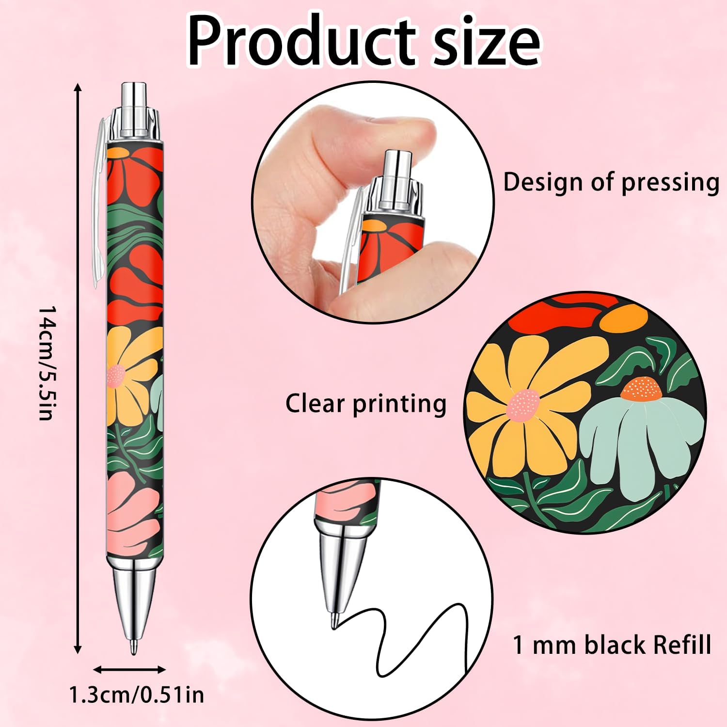 Abstract Floral Ballpoint Pens Set – Aesthetic Flower Design Pens for Office & Journaling – Smooth Writing Pens for Notes, Daily Use, Mother’s Day, Teacher & Office Appreciation Gifts, 10 Pack image 2