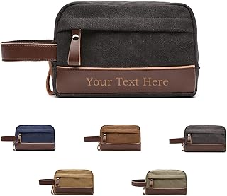 Personalized Canvas Toiletry Bag for Men, Handcrafted Laser Engraved Initials Names on Leather Shaving Dopp Kit Canvas Dopp Kit For Travel, Gift for Husband, Dad Gift for Him, Groomsmen Gifts