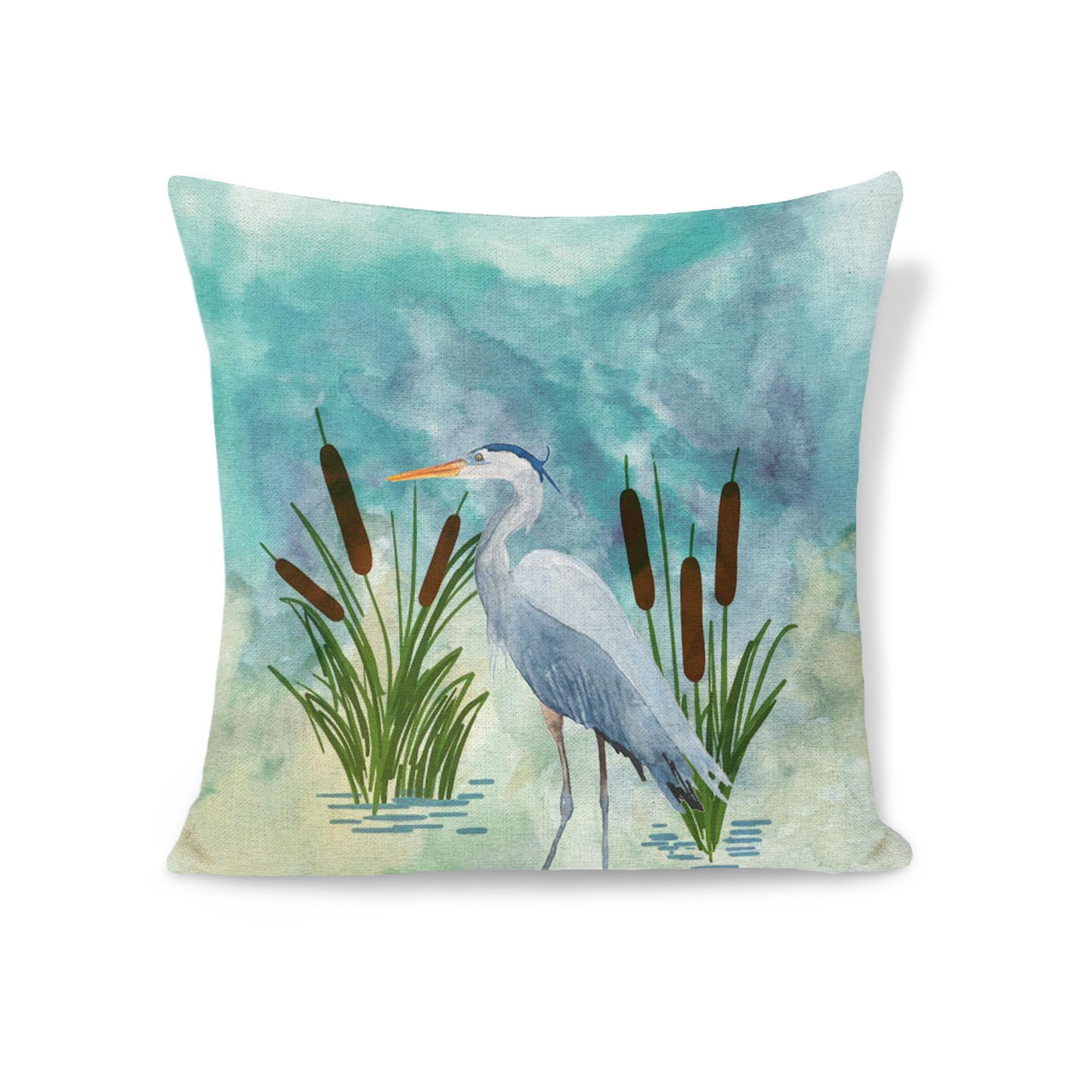 Decgarsun Decorative Throw Pillow Covers 18x18 Inch Cotton and Linen Watercolor Blue Heron Pillowcases Cushion Covers for Sofa