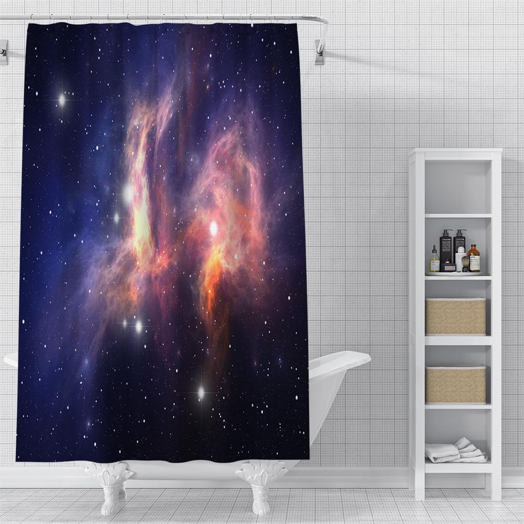 Cortina de Ducha 240 x 200 cm Galaxy Nebula, Diseño 3D de Lujo Morado, Rojo, Azul, Vía Láctea, Cielo Estrellado, Cortinas de Baño, Elementos Románticos del Universo Estrellado, Poliéster Imperm