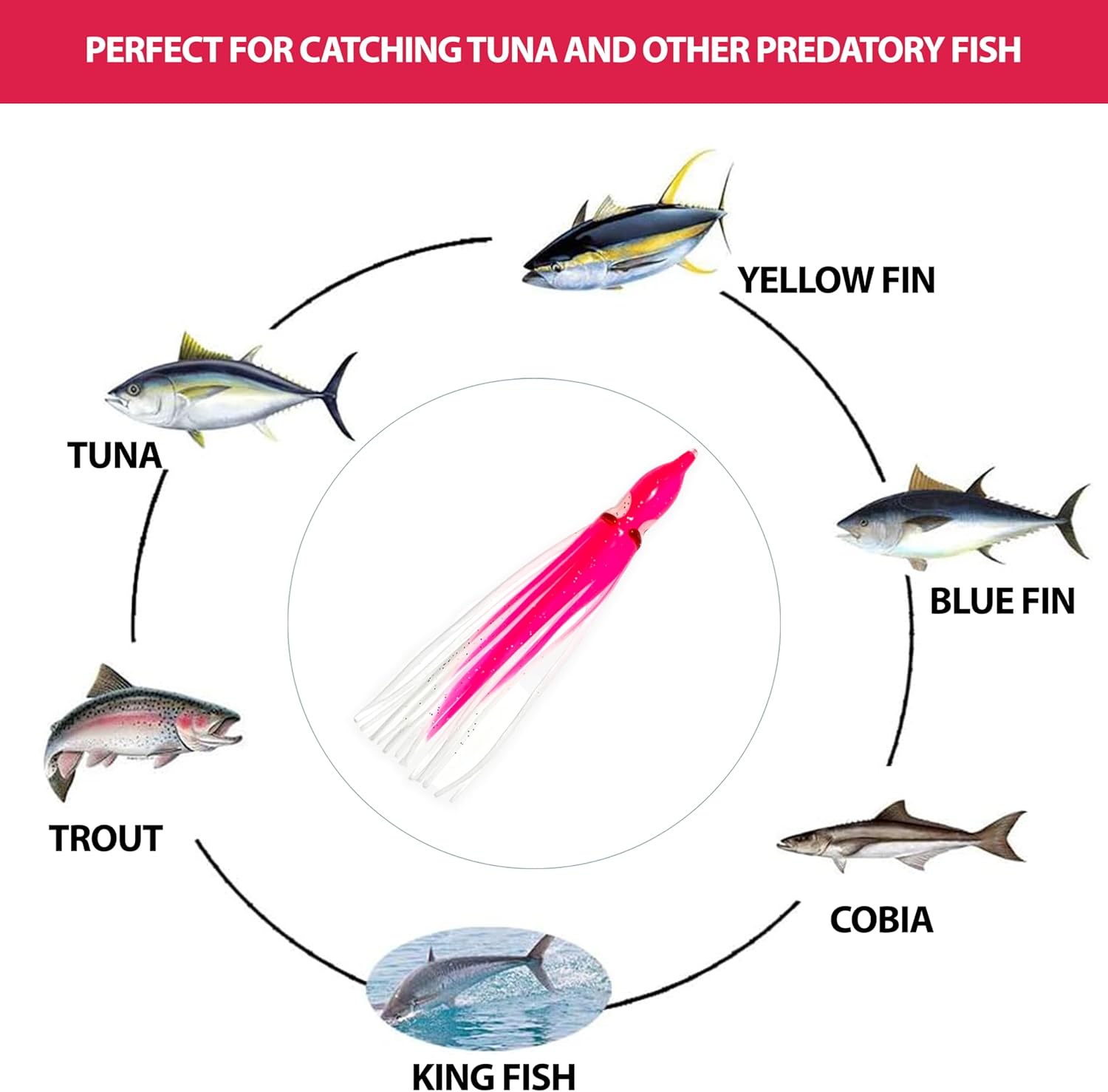 4.75" Trolling Squid Skirts, Artificial Hoochie Bait Lures, 40 Pcs Pink/White, for Offshore Trolling & Casting, Ideal for Salmon, Tuna, Mahi & Saltwater Game Fish