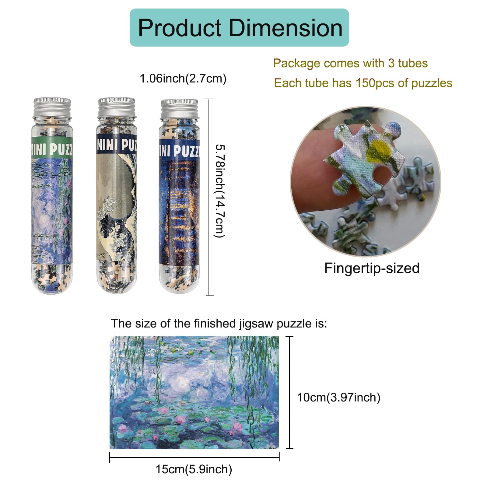 3 Pack Mini Jigsaw Puzzles - 150 Pieces Each Small Puzzles For Adults (6x4 Inch Finished Size)