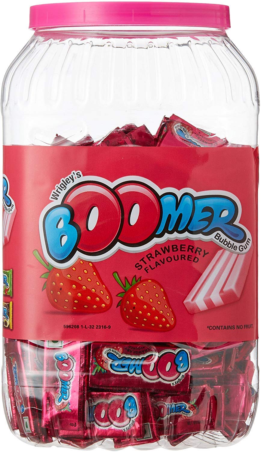 Wrigley's Boomer Strawberry Flavoured Bubble Gum, 525g (150 Pieces )[Pack of 16]
