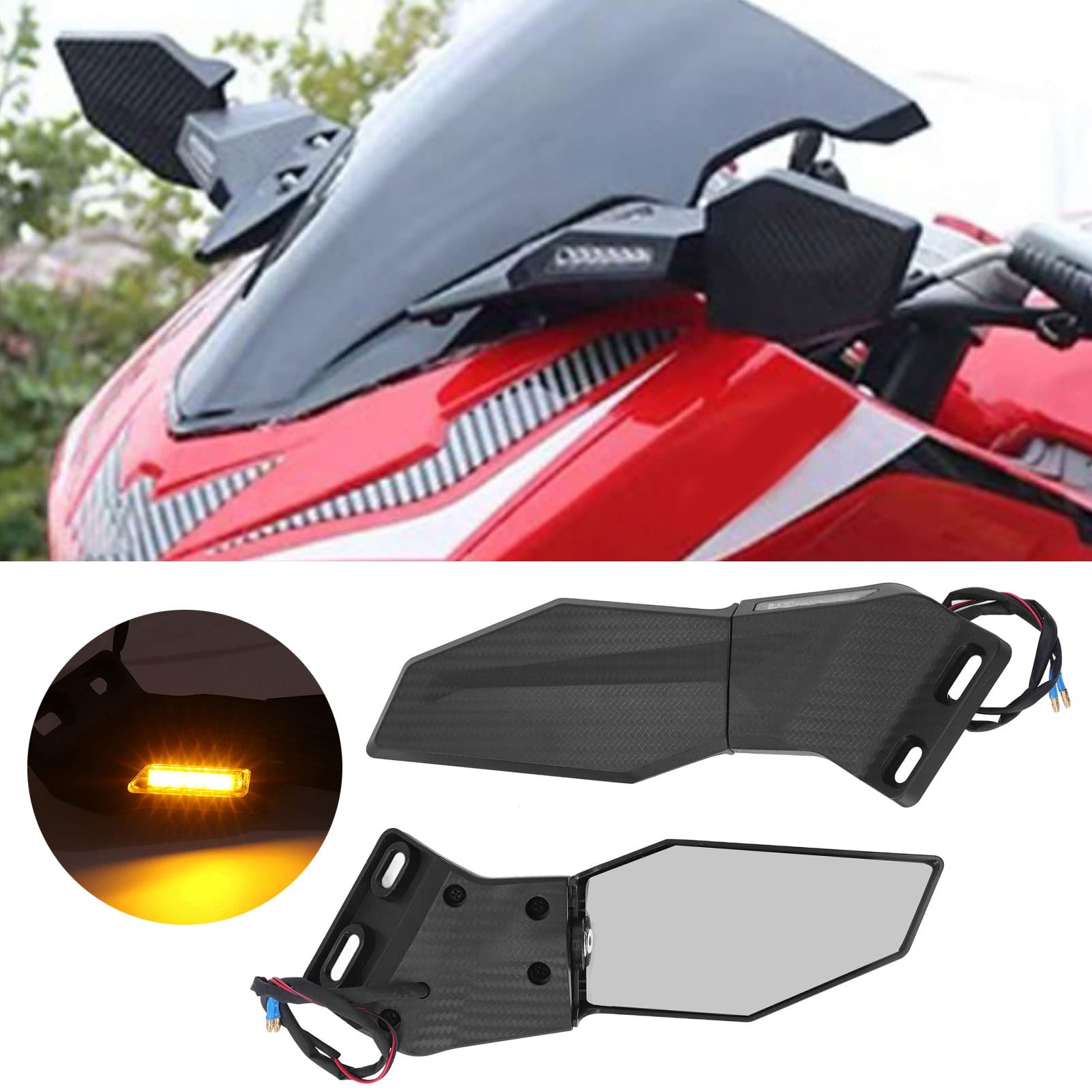 Specchietti Retrovisori Laterali Moto, Specchietti Laterali Girevoli Regolabili con Indicatore di Direzione a LED, Facile Installare, Sostituzione per ZX10R ZX6R ZX636 2019‑2022