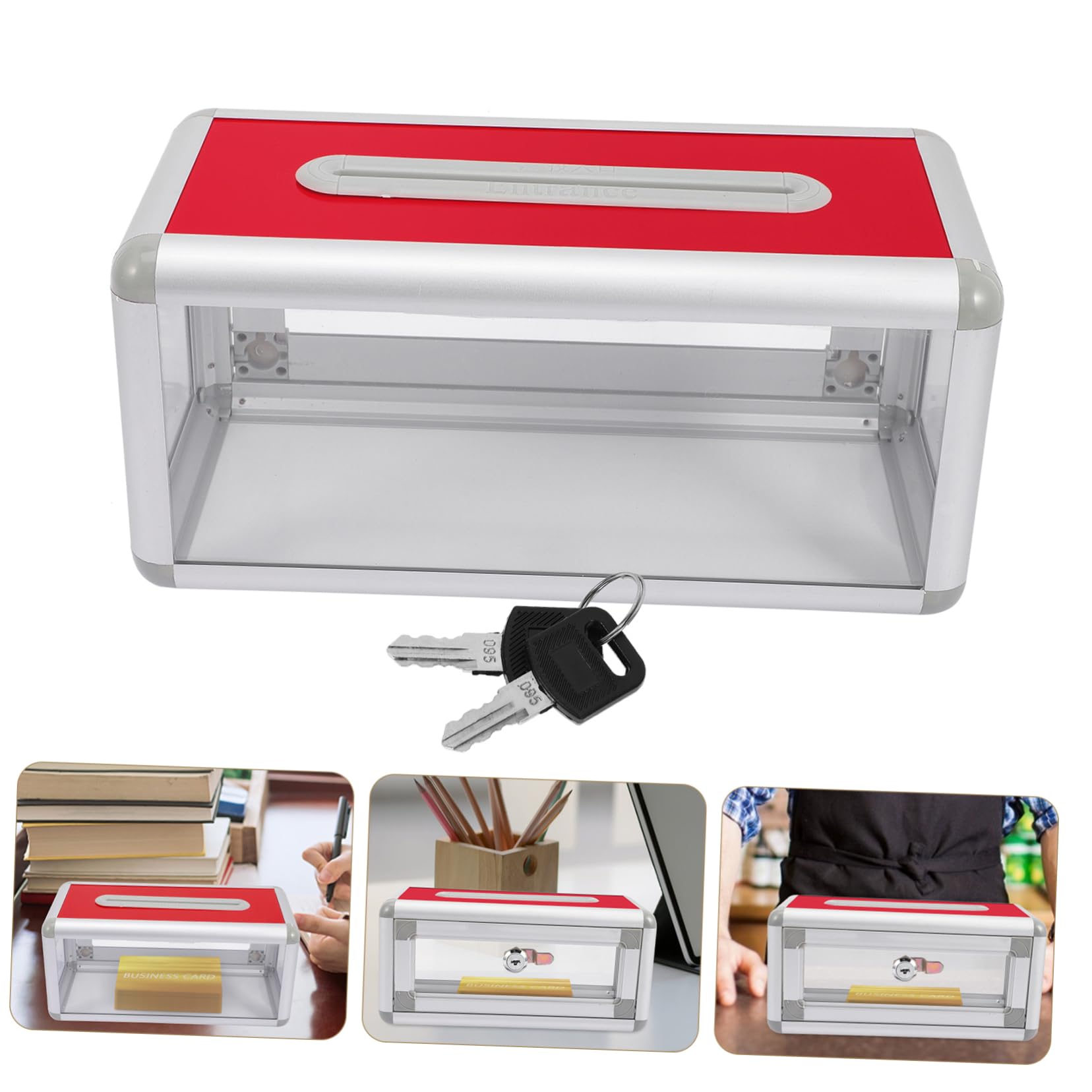 MAGICLULU Scatola Porta Biglietti Da Visita Da Tavolo Con Serratura Contenitore Resistente Per Biglietti Da Visita Urna Multifunzione Per Ufficio e Evento