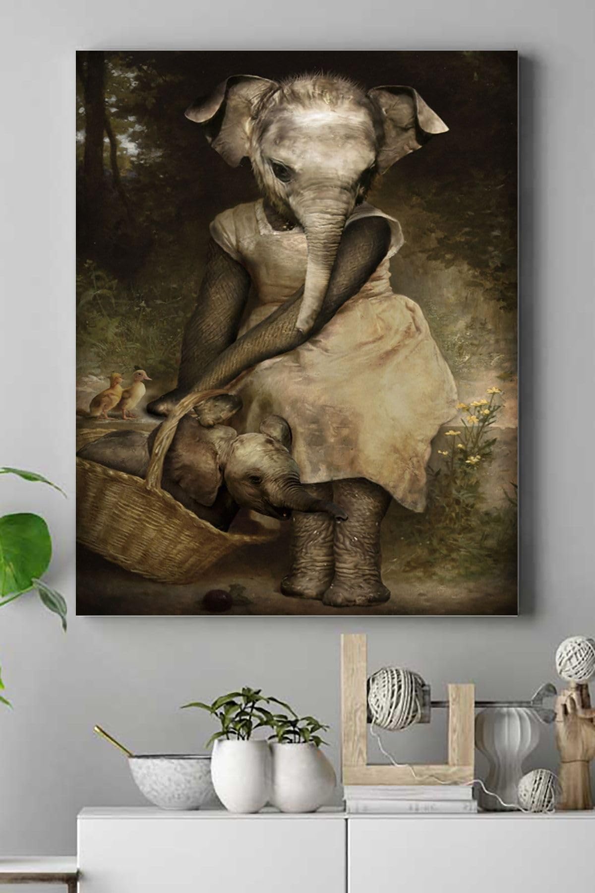 Postermanya (pster16023) Anne Fil Ve Yavrusu Sanatsal Kanvas Tablo 21 x 30