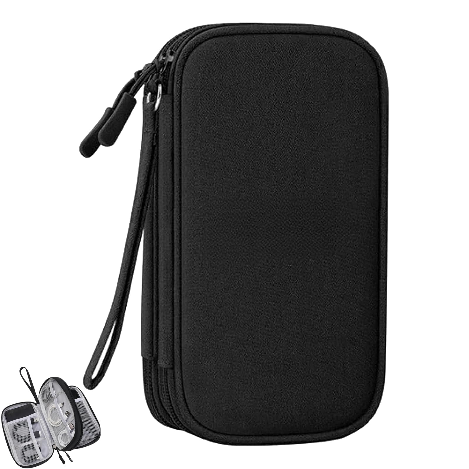 Cable Organiser Bag, Travel Organiser, Travel Cable Organiser, Cable Bag, With Double-Layer Storage, for Cables, Power Bank, USB Drive, Charger Hard Disk(Black)