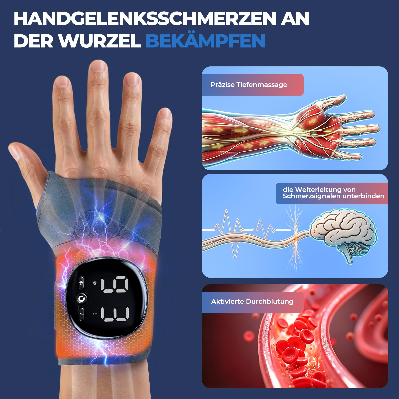 Elektrische Handgelenk Bandagen mit Wärme & Massage, M