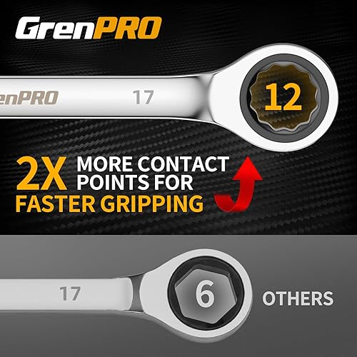 Miniatura 4 de Juego de llaves de trinquete, 23 piezas, juego de llaves combinadas, juego de llaves métricas y estándar y SAE, 0.236-0.709 in y 14 a 34 pulgadas