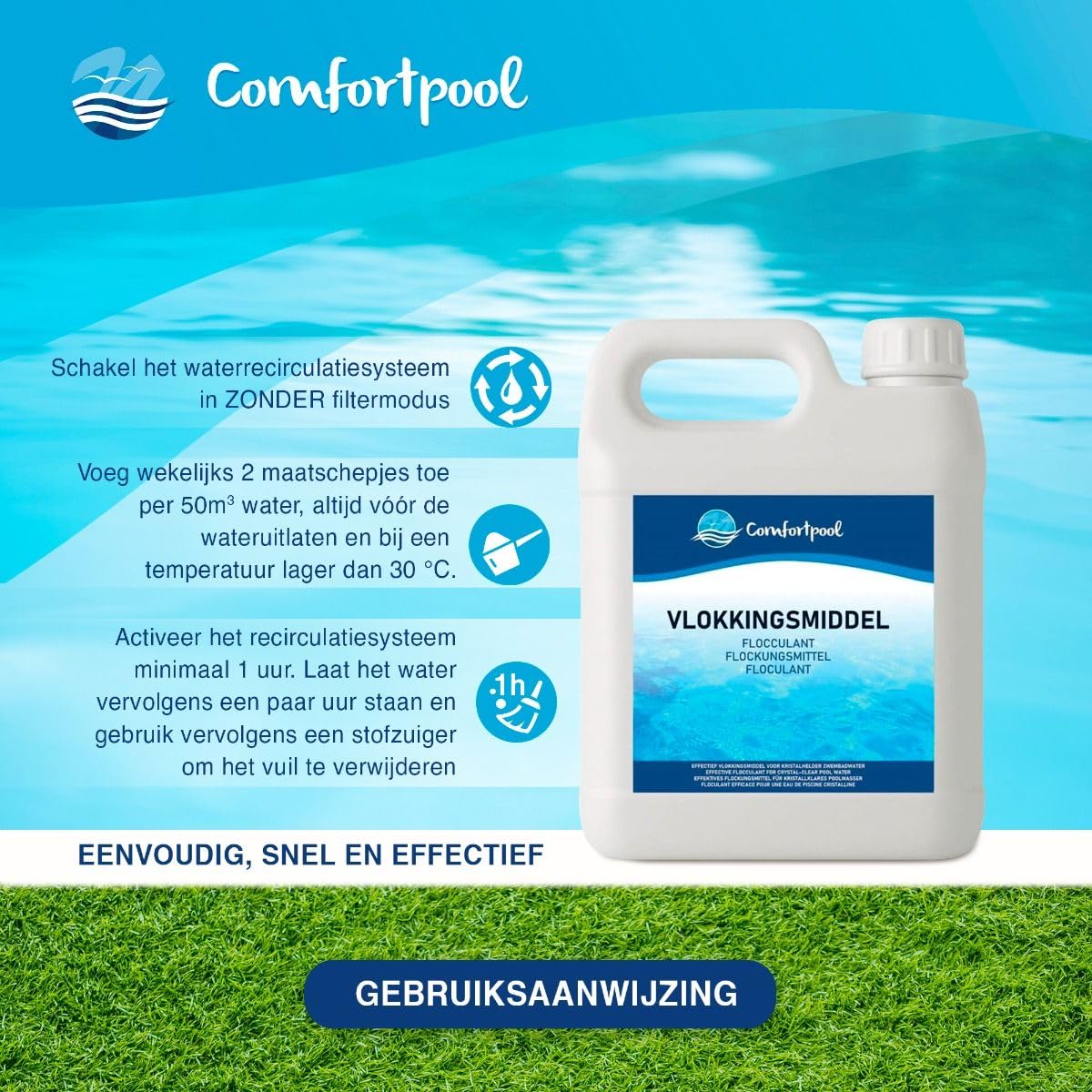 Floculant | 2,5 l | Liant pour particules de saleté | Pour une eau de piscine propre et claire | Dans un bidon pratique | Comfortpool
