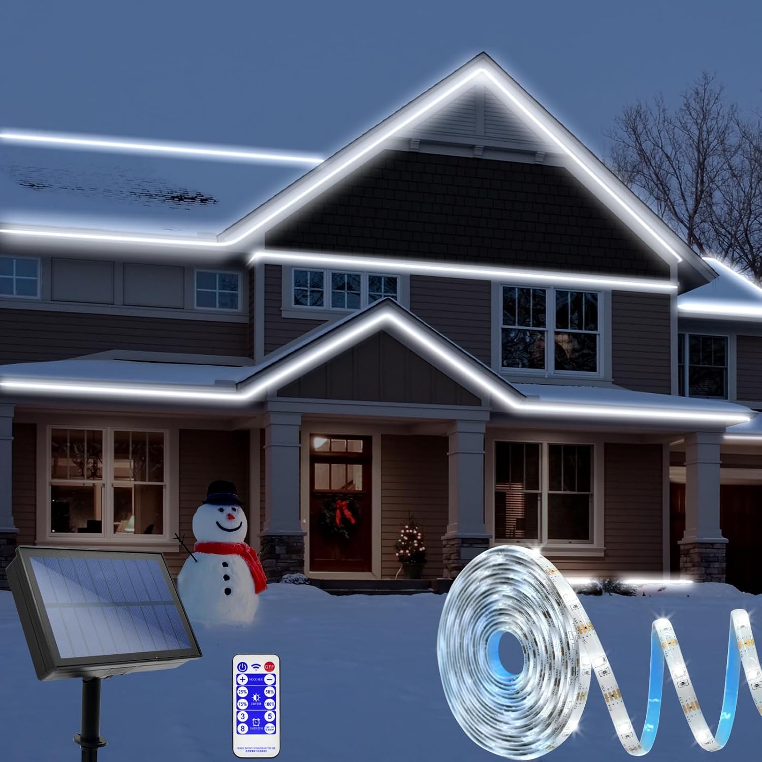 DBFAIRY 32.8ft Solar White LED Strip Lights, 300 LED Solar Powered Christmas Strip