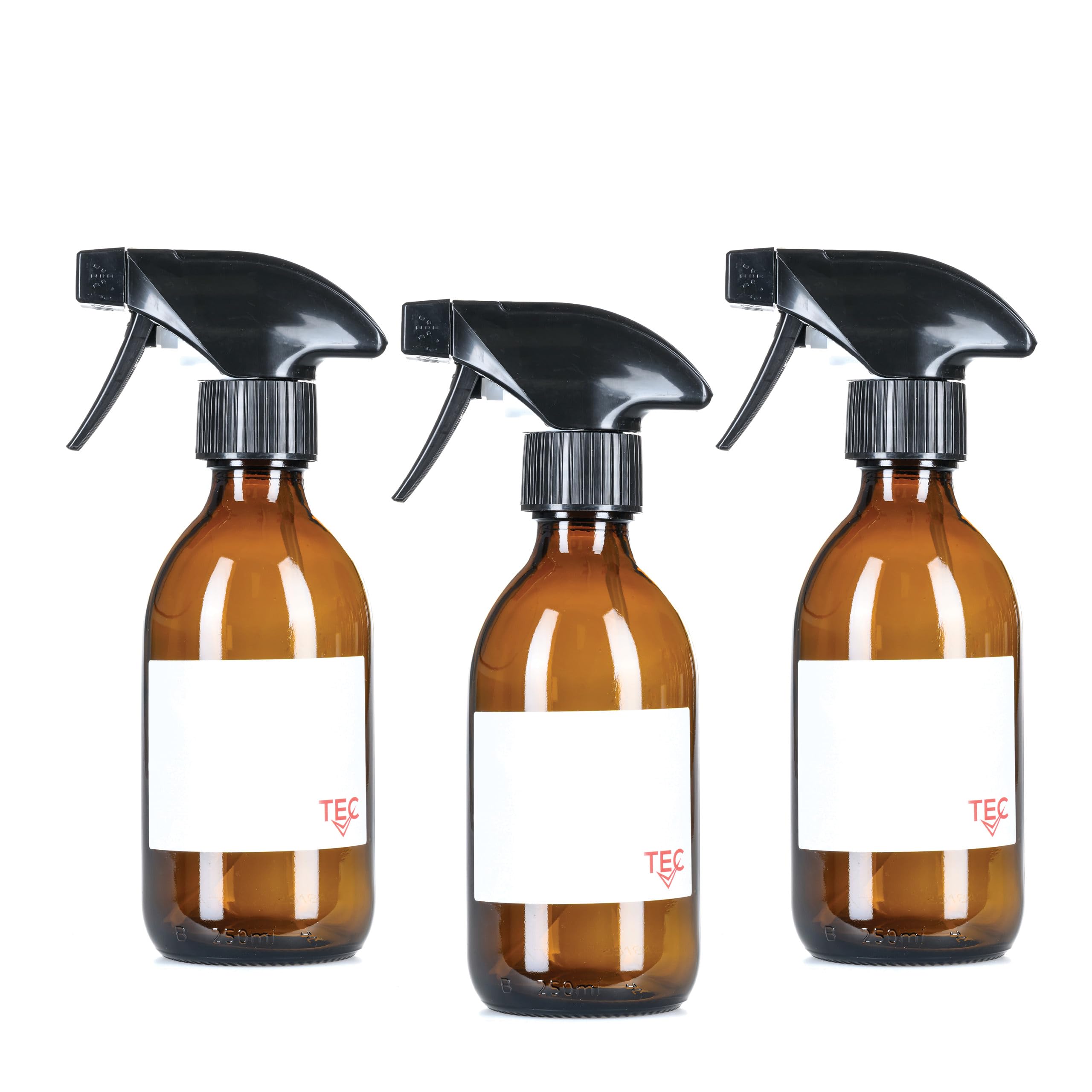 TEC 250ml Spray Bottle Amber Glass 65% Recycled UK Made for Cleaning and Hair Water Oil Gardening Mist Essential Oils Recyclable with Labels Wrapped in Sustainable Paper (3)