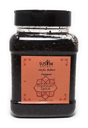 Fusion Select Premium Urfa Biber Pepper - Red Turkish Chili for Cooking & Seasoning - Burgundy Spice for Kitchen or Pantry - Sealed Jar, Double Flip Lids - Isot Pepper Flakes, Made in Turkey 7 Oz