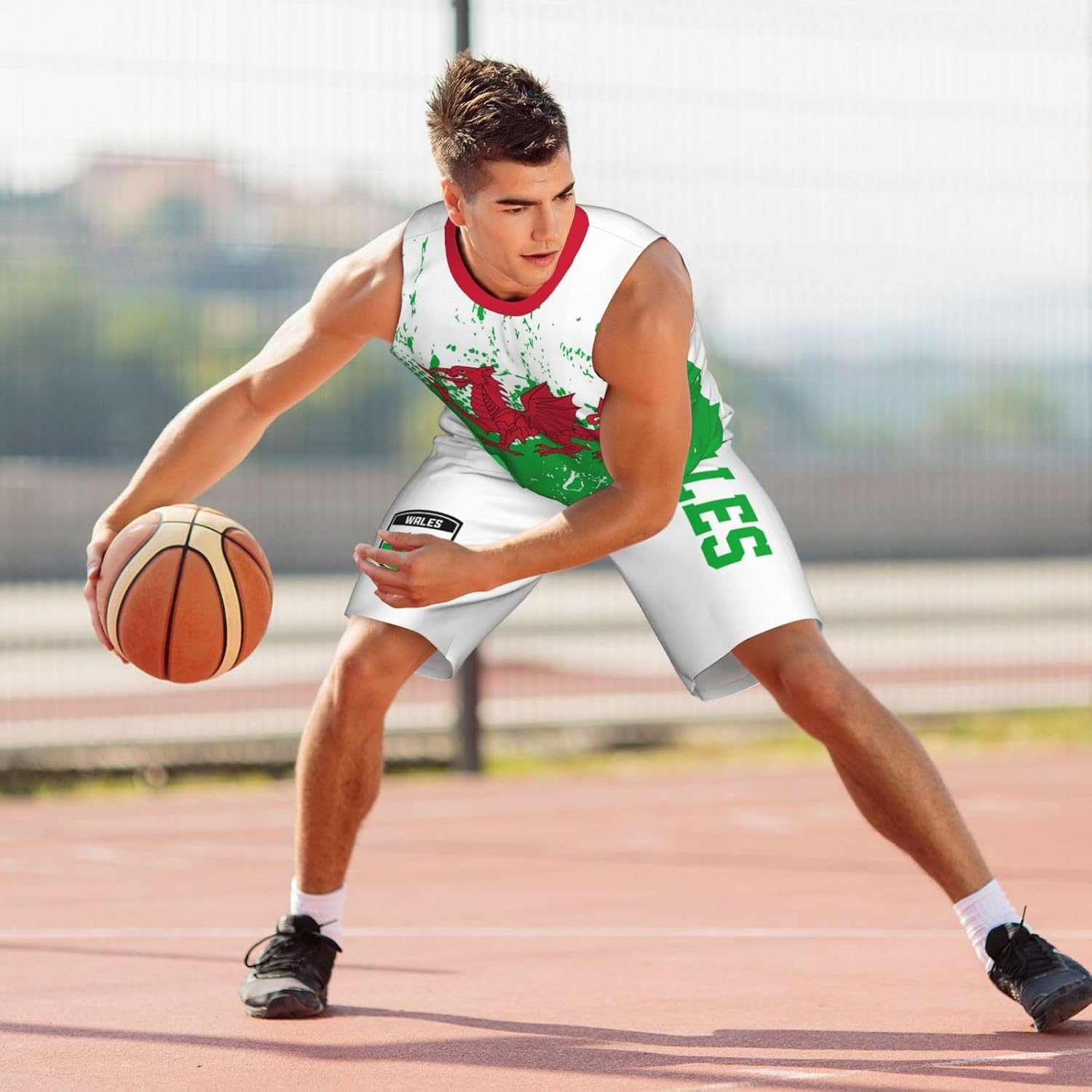 Wales Flag Grain (2) Basketball Jersey Uniform Suit for Men Adults Training Athletic Set