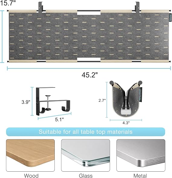 Under Desk Cable Management,No Drill Standing Desk Wire Management,Felt Cord Organizer Tray For Office, Home (Khaki/Gray, 45.3）