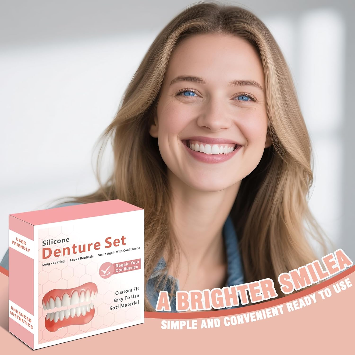 Dentures for Women and Men, Silicone Dentures Upper and Lower, Fix Your Smile at Home Within Minutes, Natural Shade False Teeth & Veneers-114