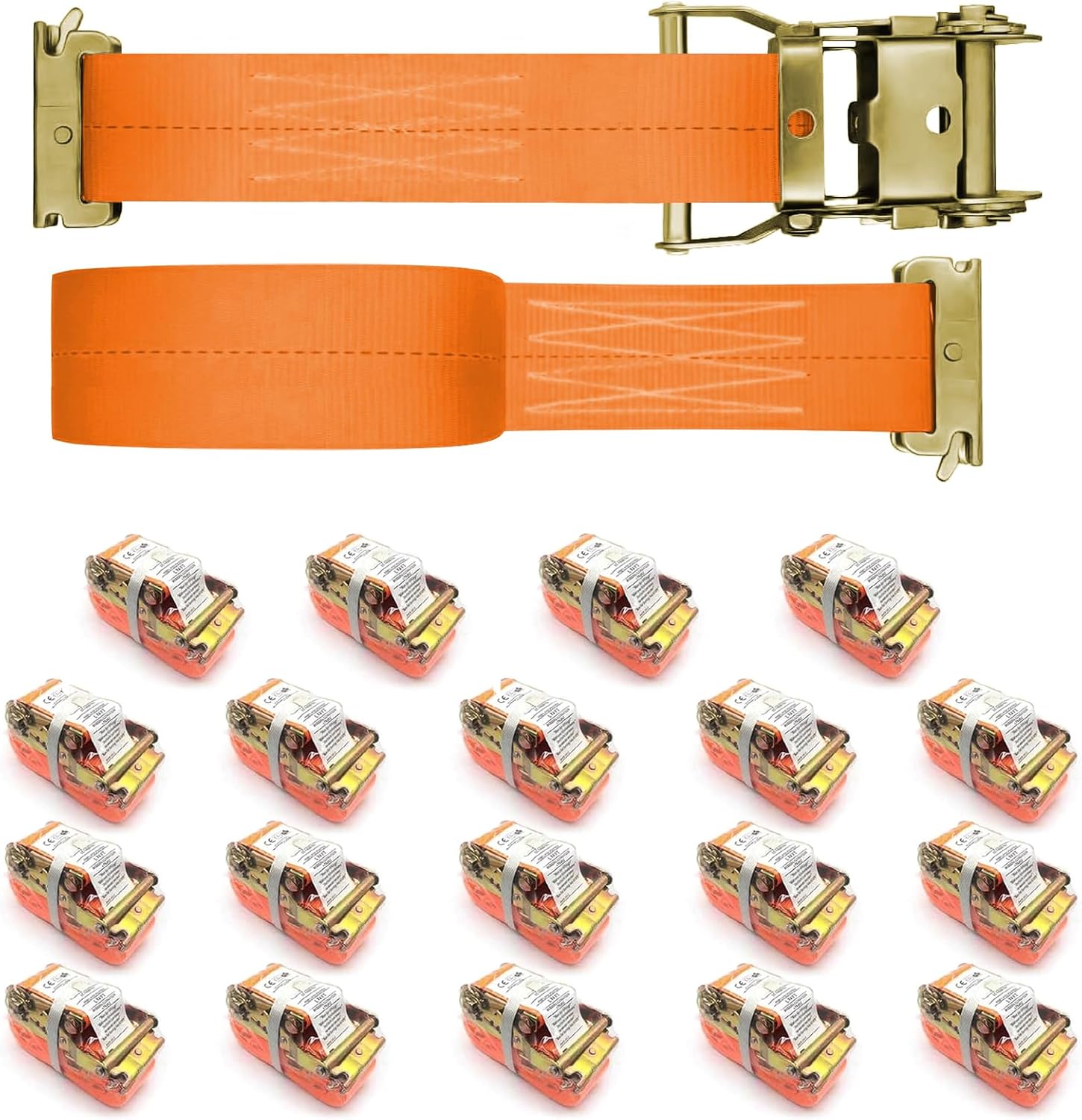 20 Pack E Track 2 Ratchet Strap Etrack Van Strap Box Truck Straps Accessories Heavy Duty 12ft E Track Accessories 4400lbs Breaking Load, 2200 Working Load Orange