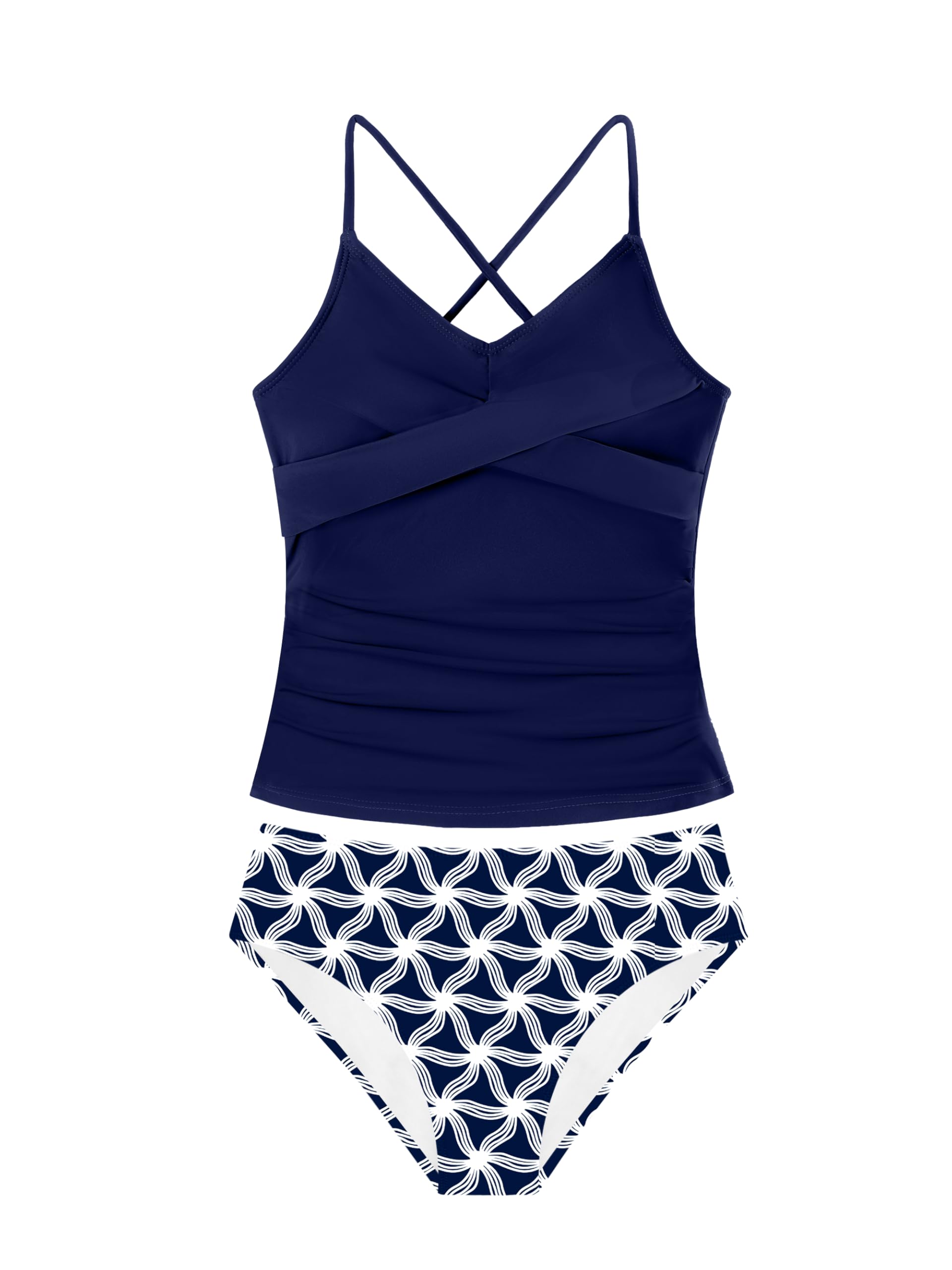 Girls Swimsuit Tankini Criss Cross Ruched 2 Piece Bathing Suit Printed Girl Swimwear for Teens 9-16Y
