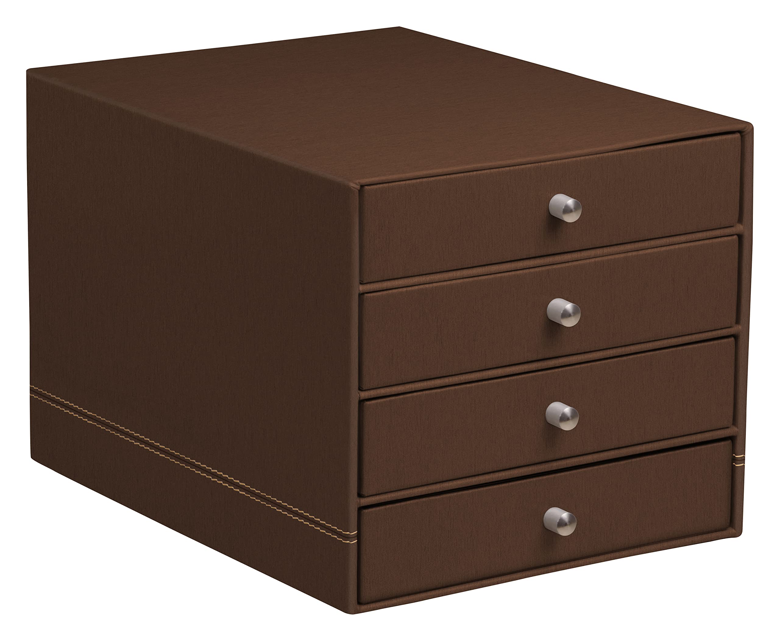 RHODIA 194570C - Organizador de archivos de 4 cajones de bronce - 24,8 x 32,7 x 22,8 cm - Pespuntes naranjas - Exterior de piel sintética - Organización de oficina y almacenamiento de diseño