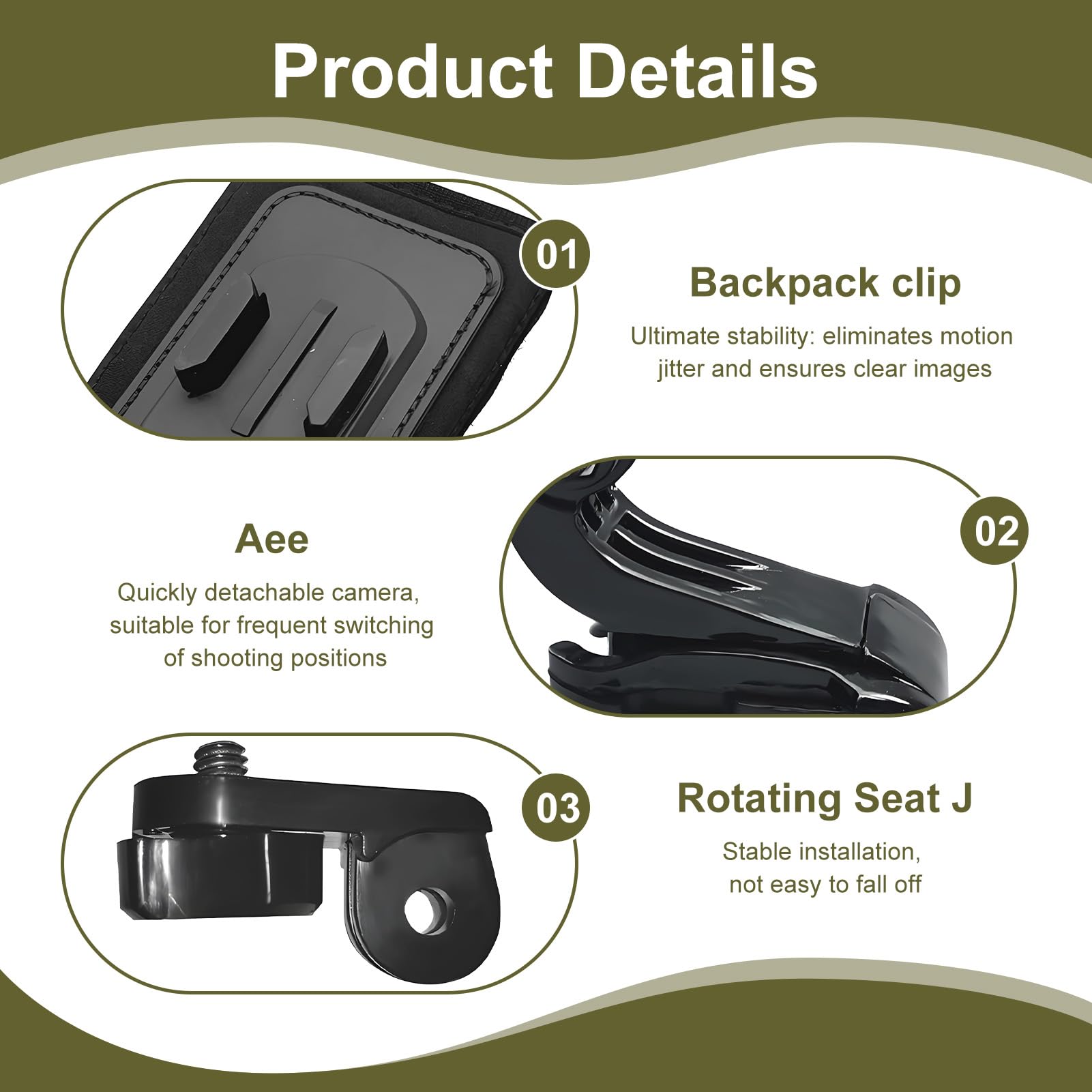 Accessori Action Cam Mount Bracket - Compatibile 12/11/10, Insta 360 x4 Sports Camera Accessories - Rotazione a 360° + J-Hook (14×19cm, 4 Pack Accessori)