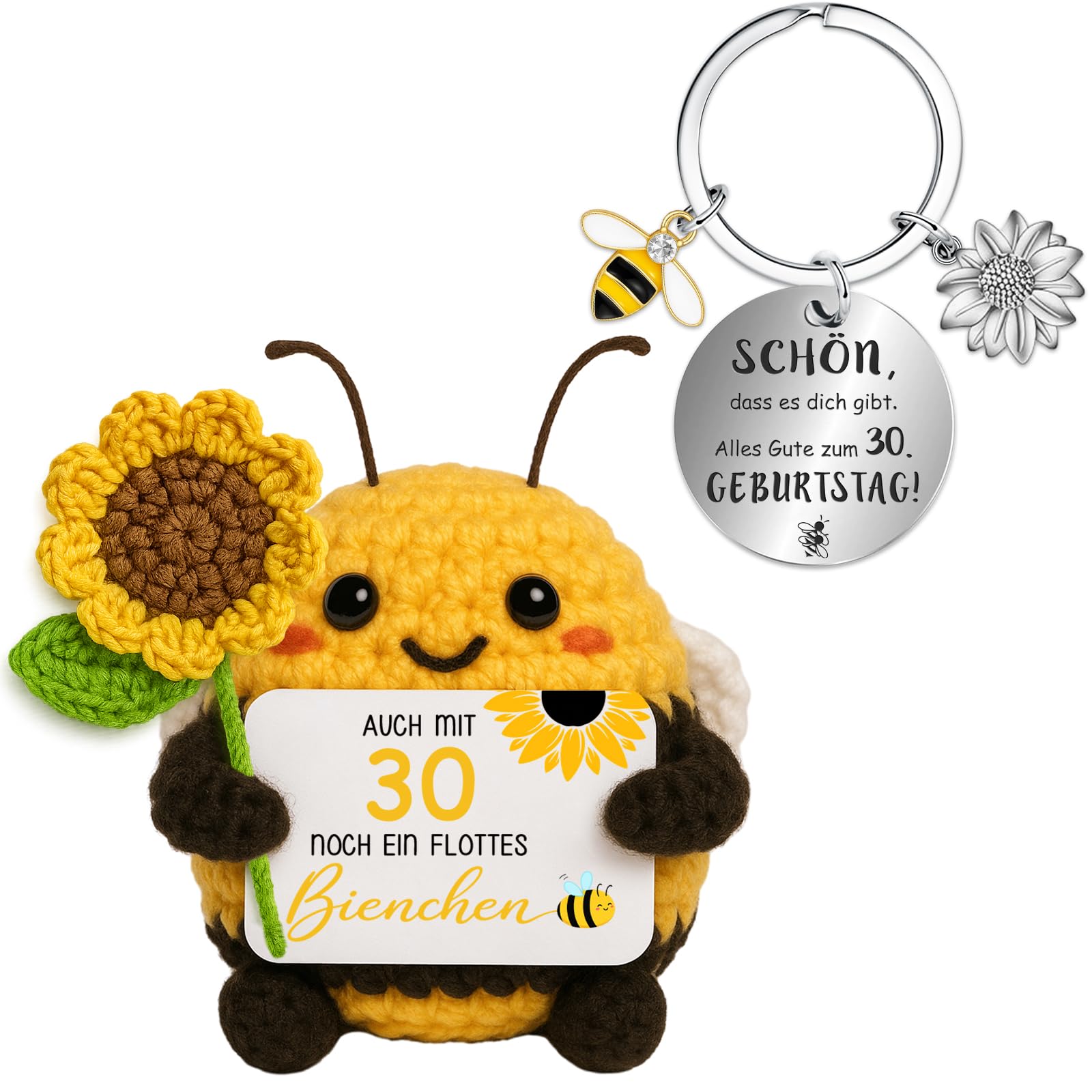 Farbeele Geschenke für Frauen Männer, Positive Sonnenblumen-Biene mit Glücksbringer Schlüsselanhänger, MutmacherGeschenk, Geburtstagsgeschenk für Freunde Familie Kollegen Partner Mama Papa