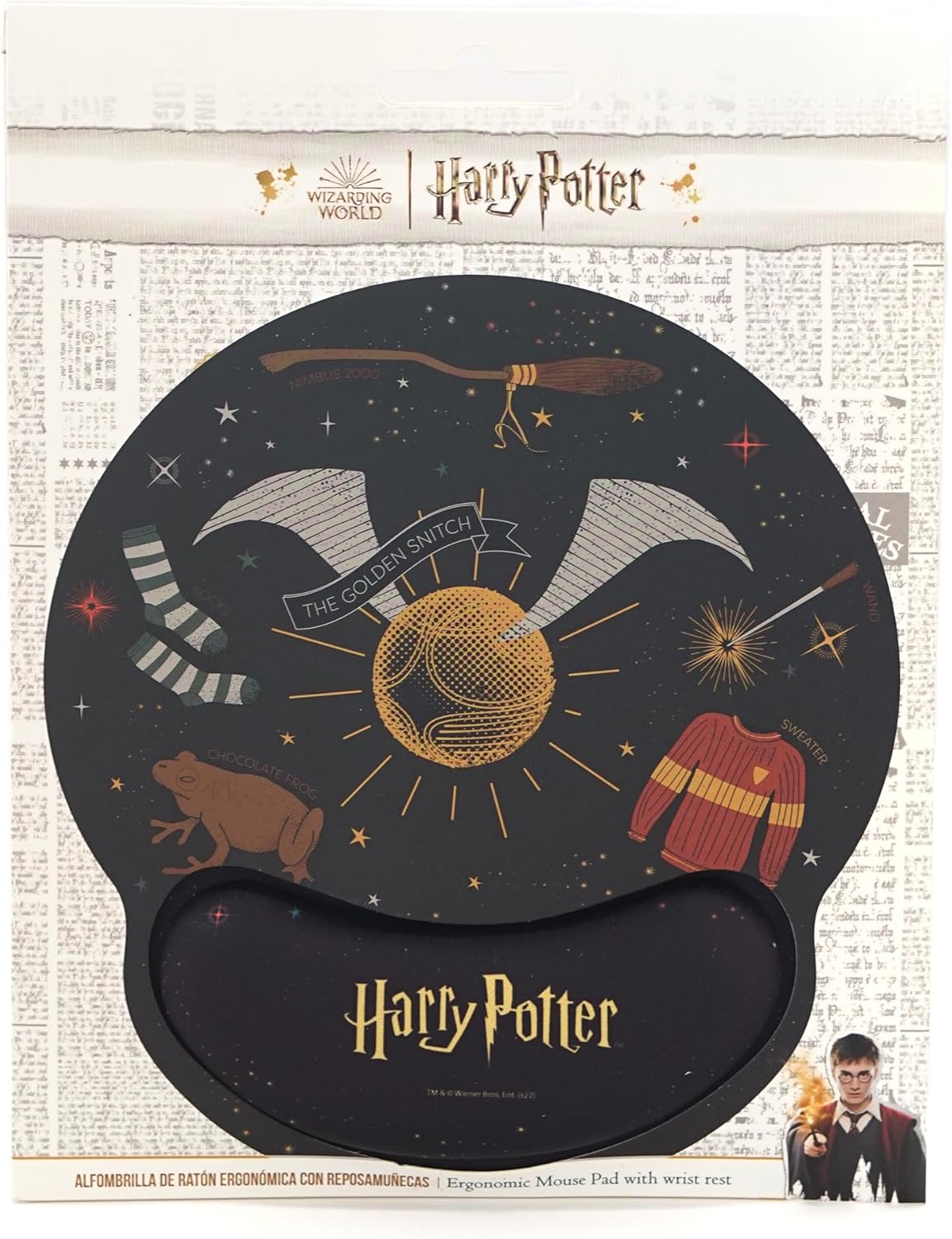 WONDEE Harry Potter Ergonomic Mouse Pad with Golden Snitch, Nimbus 2000 and More - Harry Potter Gifts, Gel Mouse Mat with Non-Slip Wrist Rest, Harry Potter Mouse Pad
