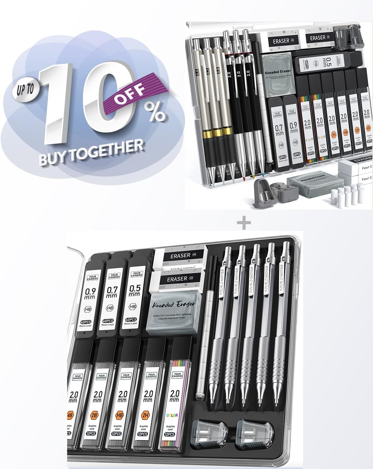Four Candies 25PCS Art Mechanical Pencil Set + Mechanical Pencil Set Silver