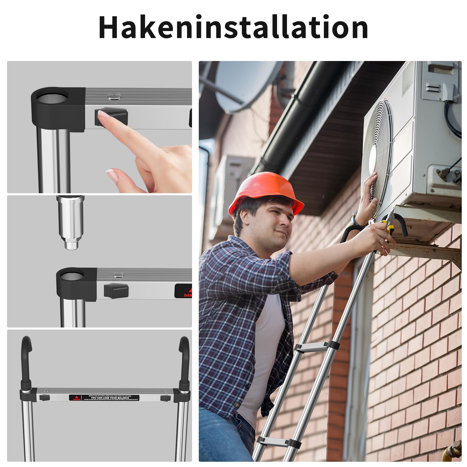 5M verdickte Teleskopleiter mit abnehmbaren Haken Edelstahl ausziehbare Faltbare 16.5ft Leiter, stärker als Aluminiumleiter