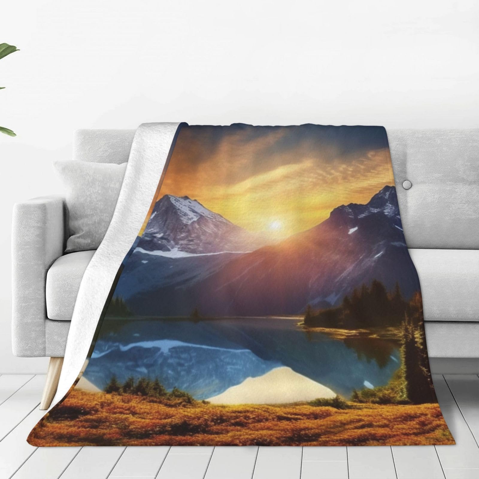 Couverture imprimée lever de soleil flanelle légère et finitions premium