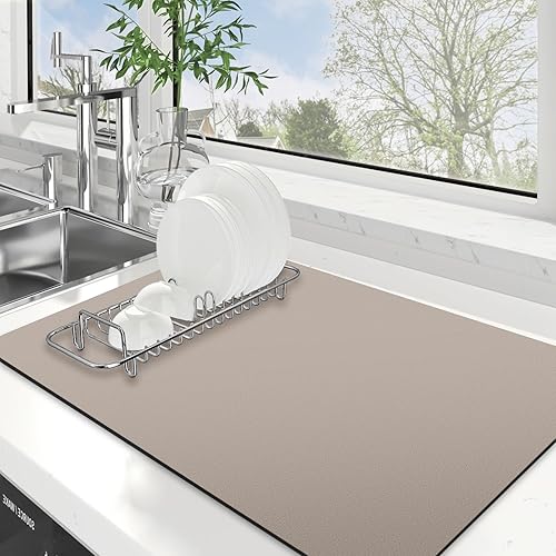 WISELIFE Tapete de secado de platos súper absorbente, tapete de secado de platos grande para encimera de cocina, tapete de secado de platos fácil de