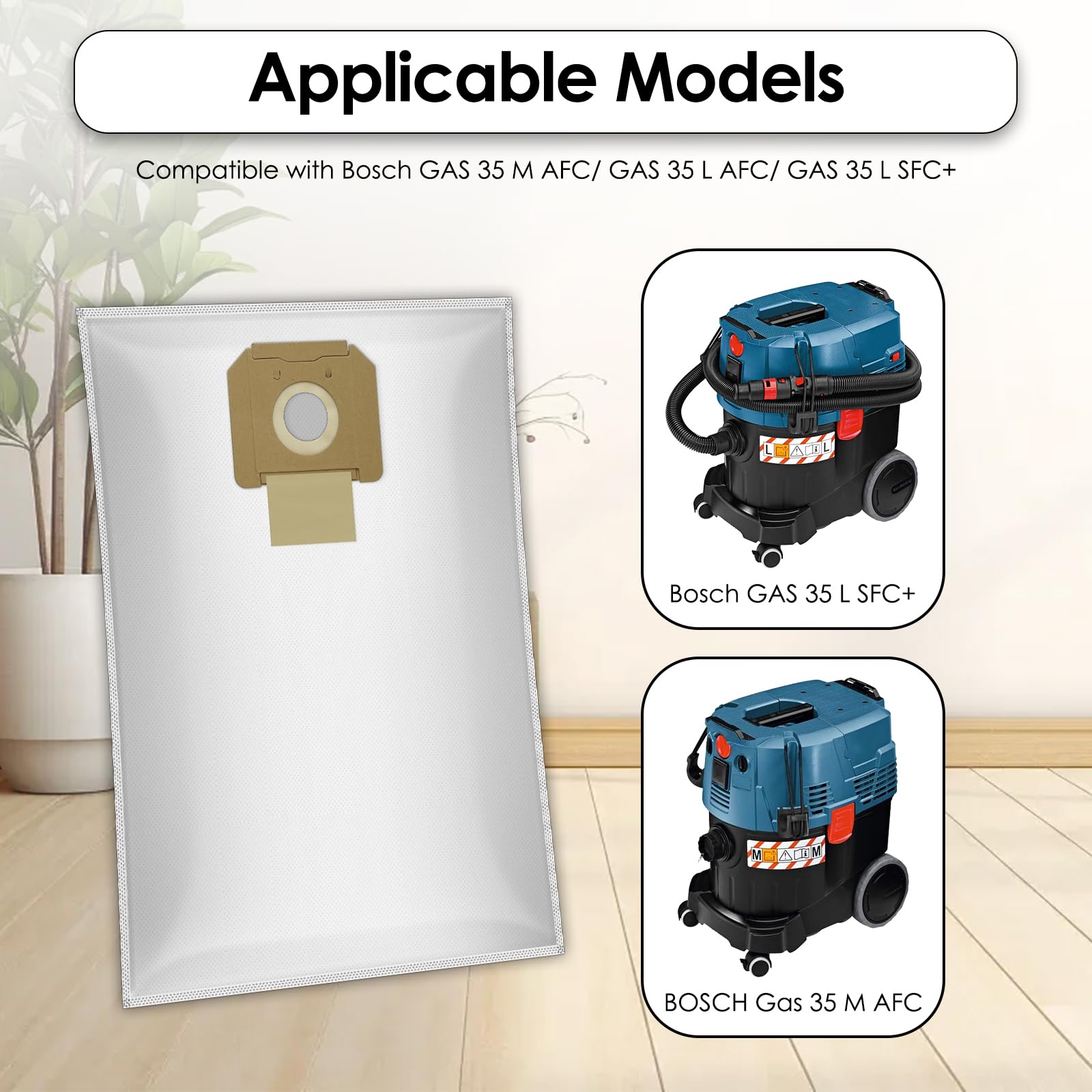 Lot de 12 sacs d'aspirateur de rechange GAS 35 L AFC compatibles avec Bosch GAS 35 L AFC/L SFC+/ M AFC Professional