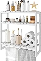 Vista 13 de Organizador de Almacenamiento Sobre el Inodoro Estantes de Baño Montados en la Pared Organizador de Rincón de 3 Niveles Ahorro de Espacio Estante