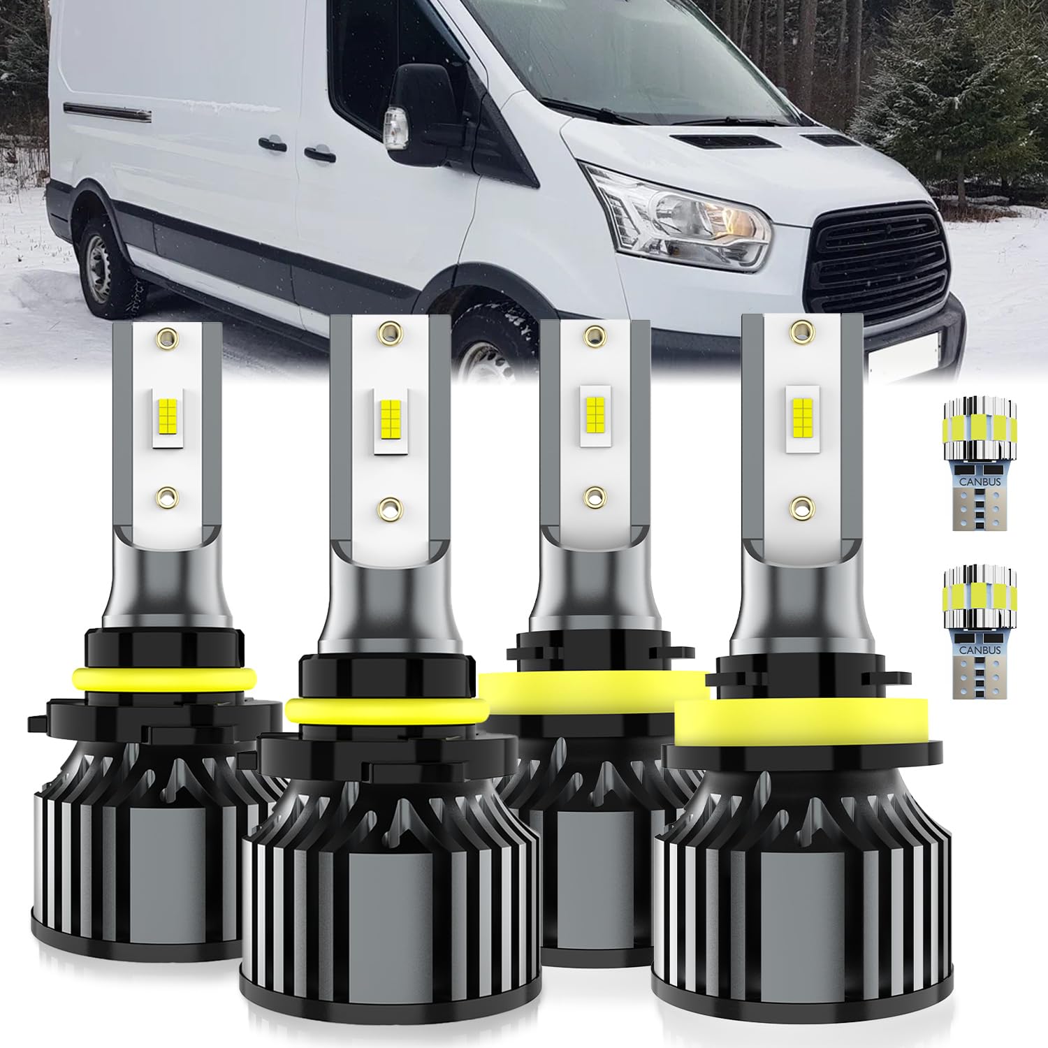 For Ford Transit 150 250 350 2014-2023 Light Bulbs, Integrated Hi-Lo Beam And License Plate Light Combo, Plug-and-Play Installation, 6 Pack