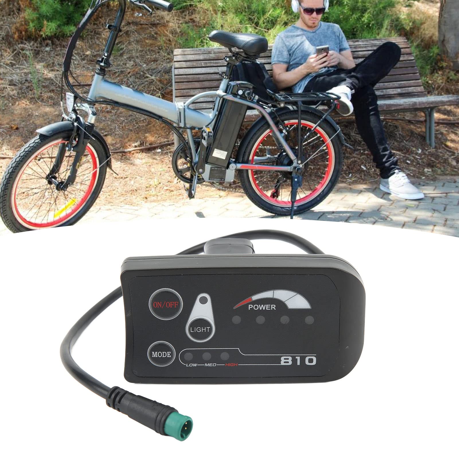 Tissting Electric Bike LED Display Meter, Waterproof 5P Display Meter Bicycle Speedometer with Waterproof Connector, ABS 24V 36V 48V Control Panel, Cycling Odometer for Electric Scooter(48V)