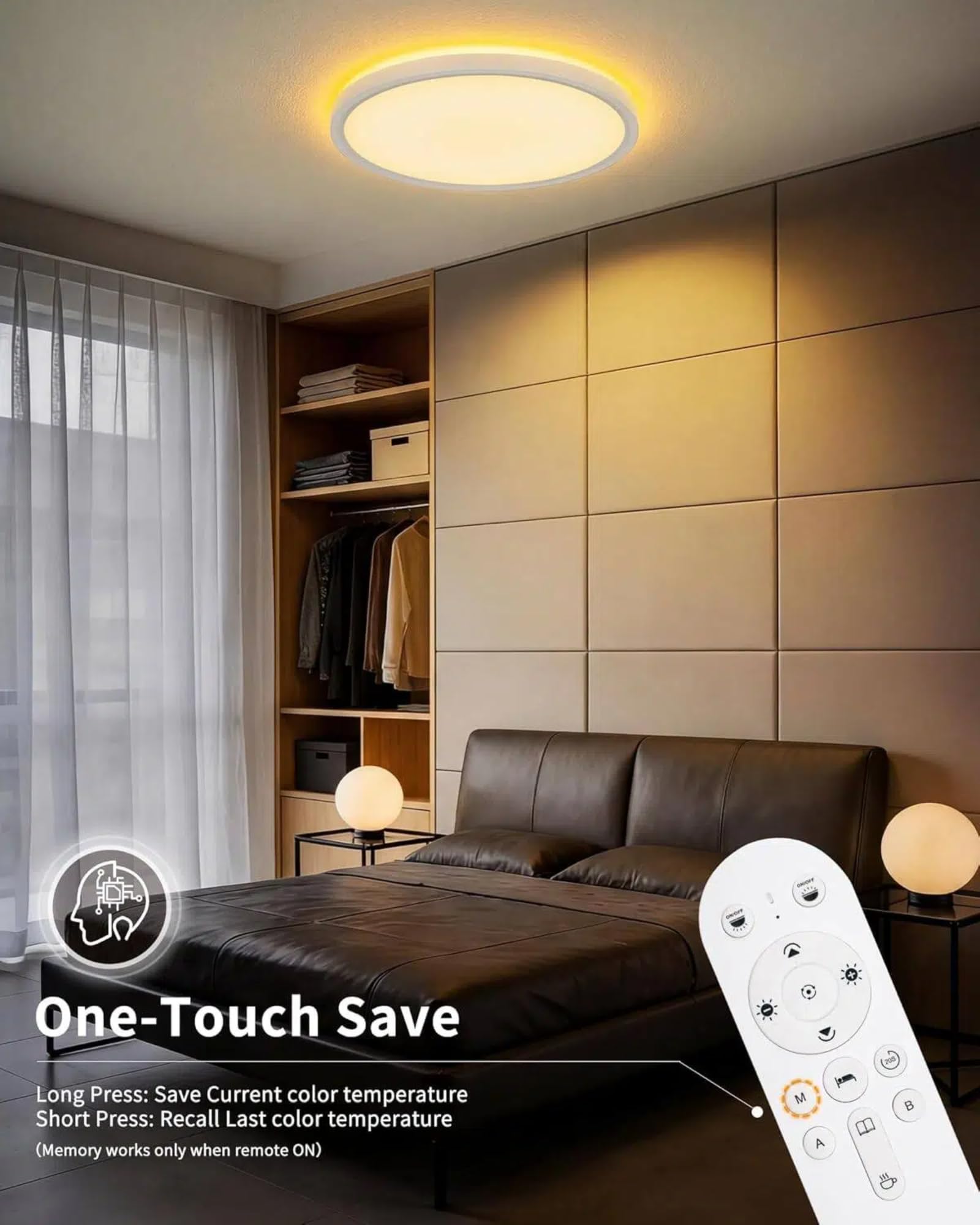 Plafonnier LED Dimmable 24W avec Télécommande – Lampe de Plafond Chambre avec Rétroéclairage Veilleuse 2000K, Minuterie, Rond Ultra Plat pour Salon, Cuisine, Chambre d’Enfant Ø30cm