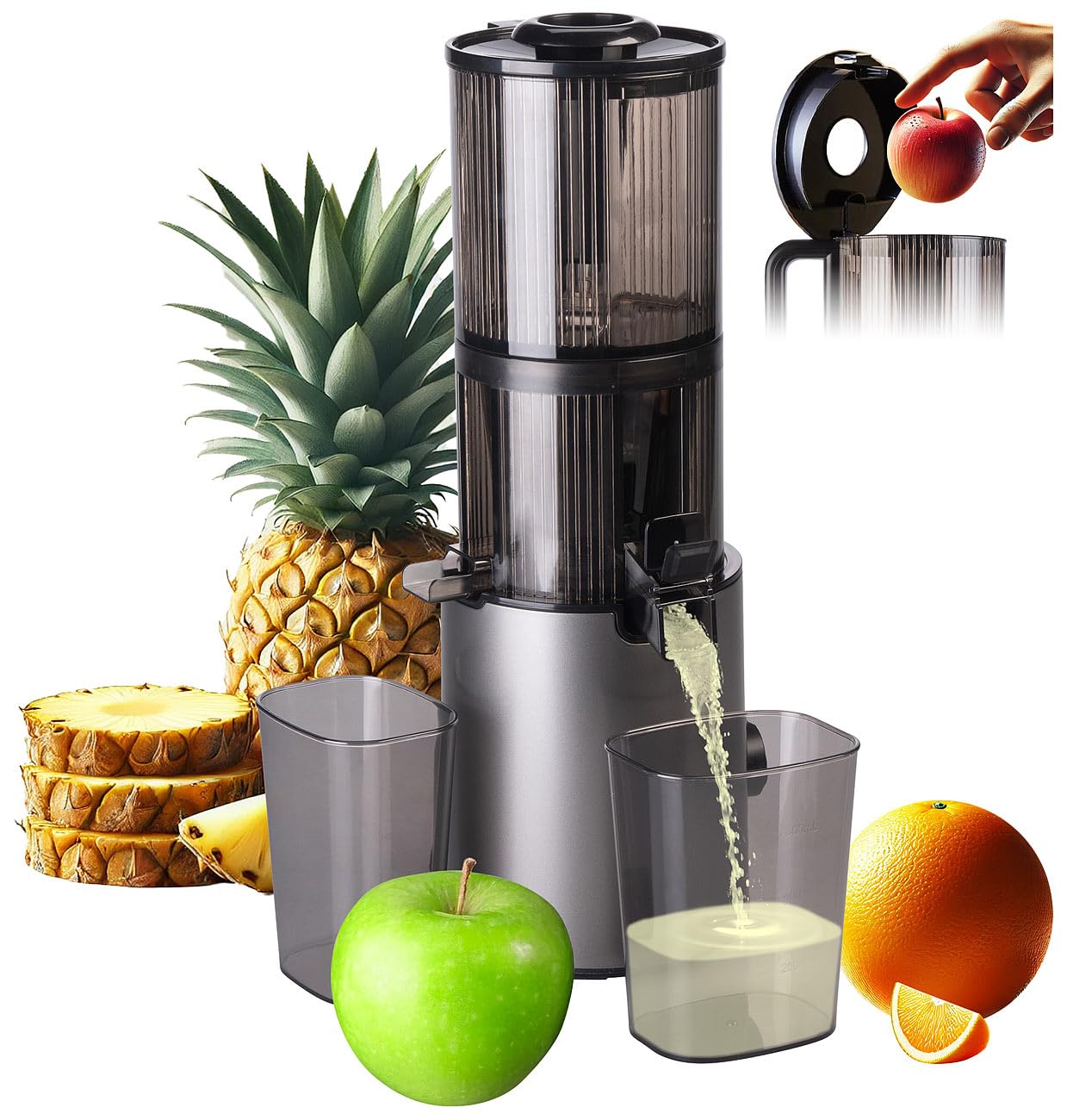 Rosenstein & Söhne Extractor de zumo lento eléctrico 200 W 800 ml con marcha atrás
