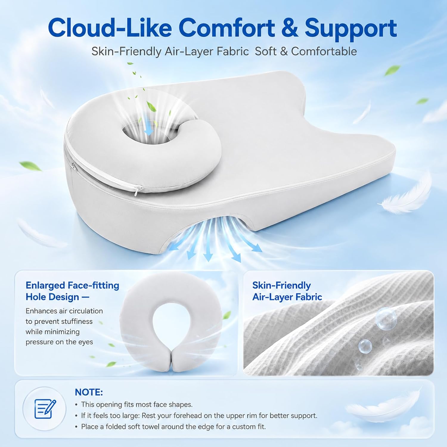 Face Down Pillow After Eye Surgery, Massage Pillow Face Down for Sleeping, Ergonomic Prone High Density Memory Foam with Hollow Design for BBL Vitrectomy Retinal Recovery, Stomach Sleeping, Grey