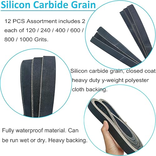 Miniatura 10 de Sackorange Bandas de lijado de carburo de silicio de alto rendimiento - Bandas de lijado para afilado de cuchillos premium