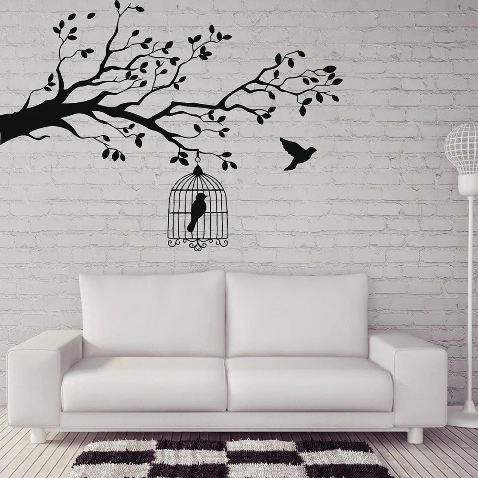 WEIMEIJIE Natural wall Decals with Bird Branches, Vinyl Decals for Living Room, Bedroom, Boy's Room, Classroom, Living Room Sofa.
