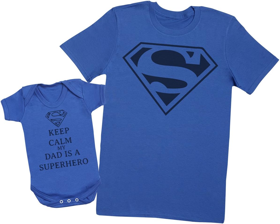 Keep Calm Dad is A Super Hero - Create a Matching Father Baby Gift Set - Mens T Shirt & Baby Bodysuit - (Each Sold Separately)