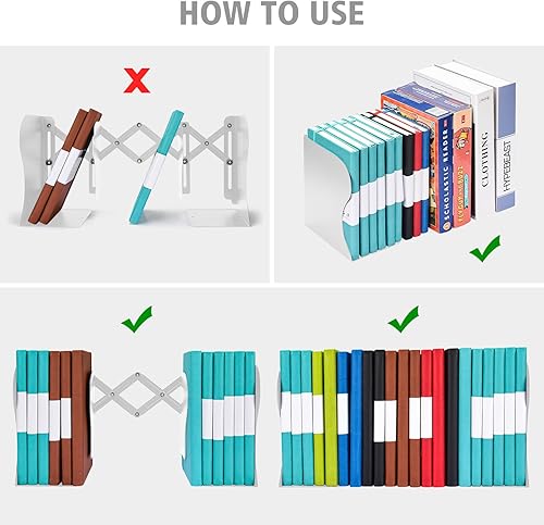 Miniatura 5 de Sujetalibros ajustables, extremos de metal para libros pesados, 2 divisores, soporte antideslizante para libros, para escritorio, estante, oficina,