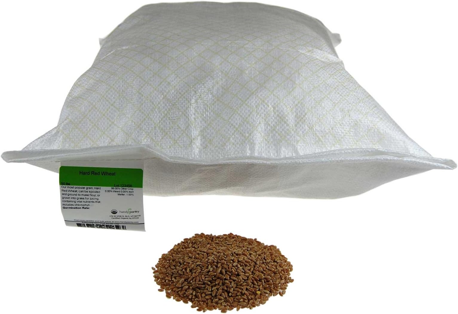 Organic Hard Red Wheat Seed: 50 Lb - Handy Pantry Brand - Grow Wheatgrass, Flour, Grain & Bread, Emergency Food Storage, Ornamental Wheat Grass - Non-GMO, Sprouting Wheat Berries - High Germination